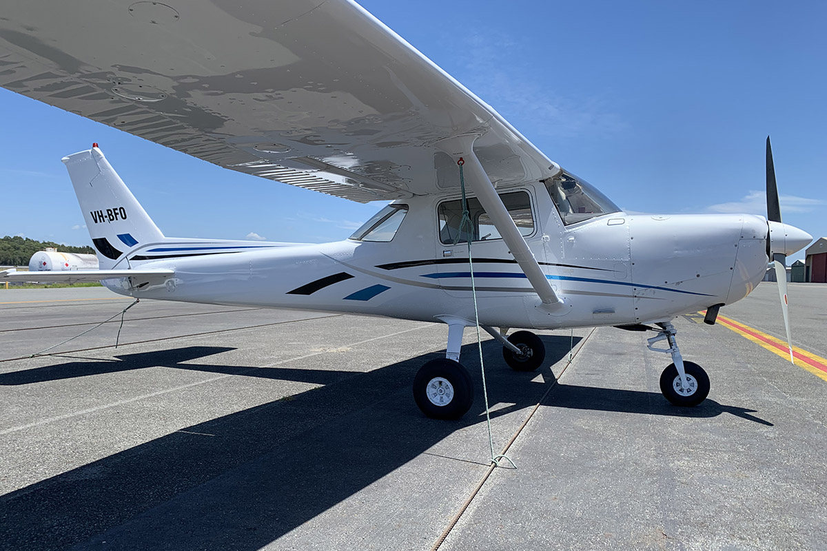 cessna 172 vh bfo picketed on apron